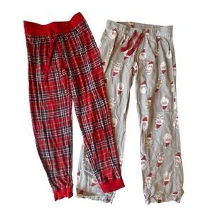 Women’s Christmas Pajama Bottoms - Red Plaid and Gray Santa Sz S